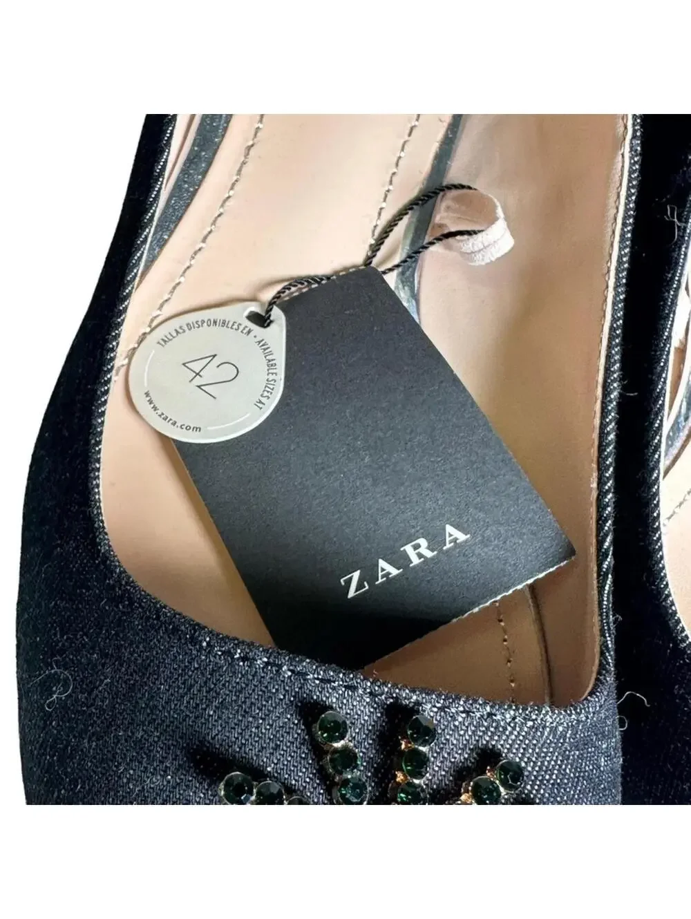 Zara Pineapple Embellished Denim Block Heel Pumps NWT Sz 38